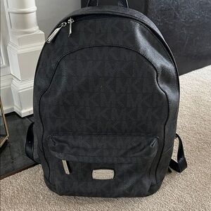 Michael Kors Black Men's Logo Backpack with Silver Hardware